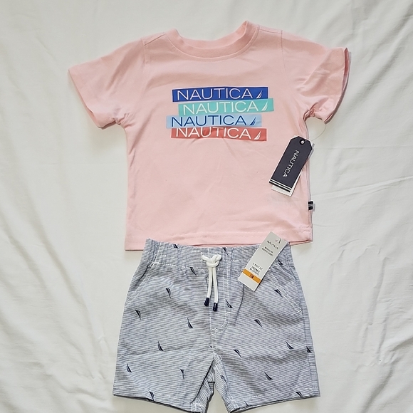 Nautica Other - Nautica Baby Pink Tee and Striped Shorts Set